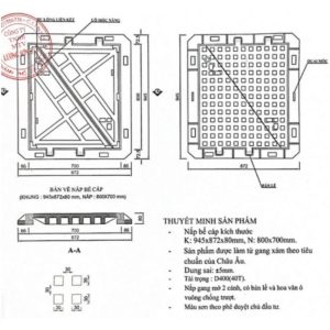 NẮP HỐ GA GANG BỂ CÁP ĐIỆN LỰC VIỄN THÔNG Bản vẽ chi tiết nắp bể cáp