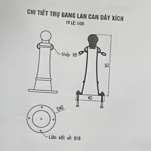 Bản vẽ chi tiết trụ gang lan can dây xích