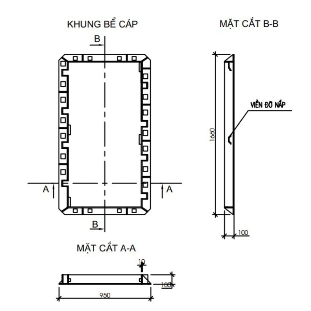 NẮP HỐ GA GANG BỂ CÁP ĐIỆN LỰC VIỄN THÔNG Bản vẽ khung bể cáp