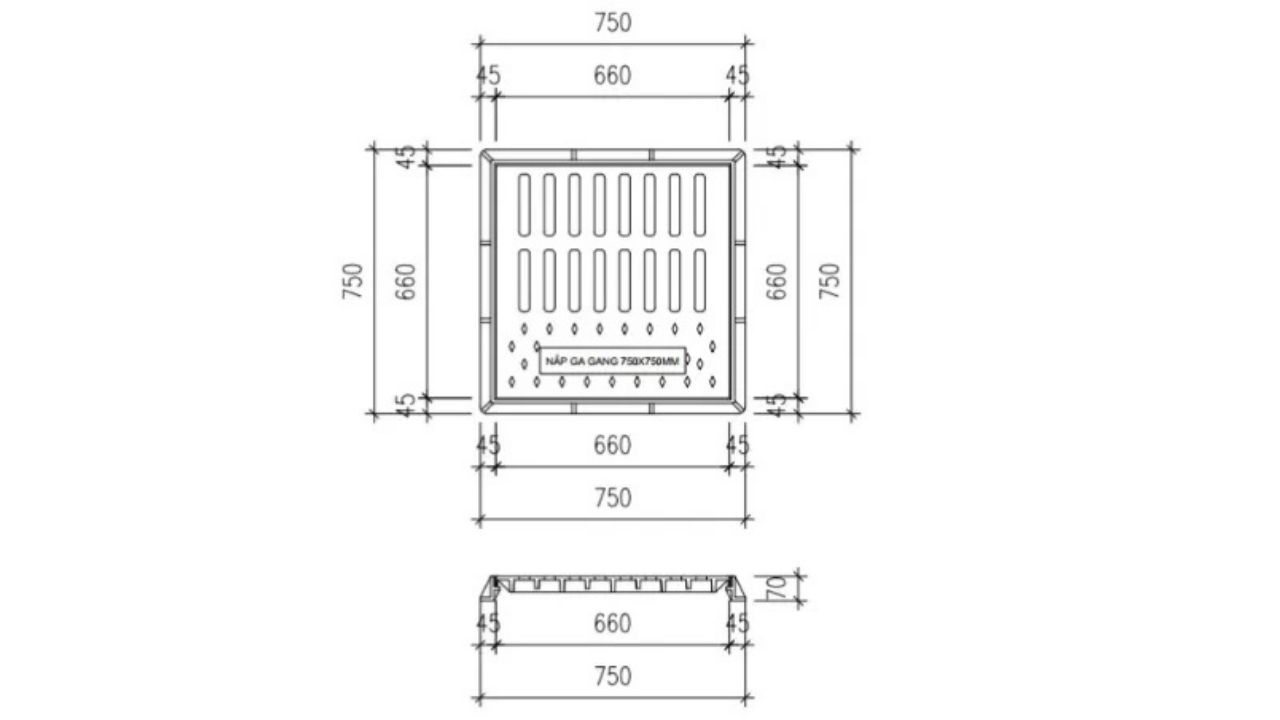 Bản vẽ kỹ thuật nắp thăm thu composite kết hợp khung 750 x 750 