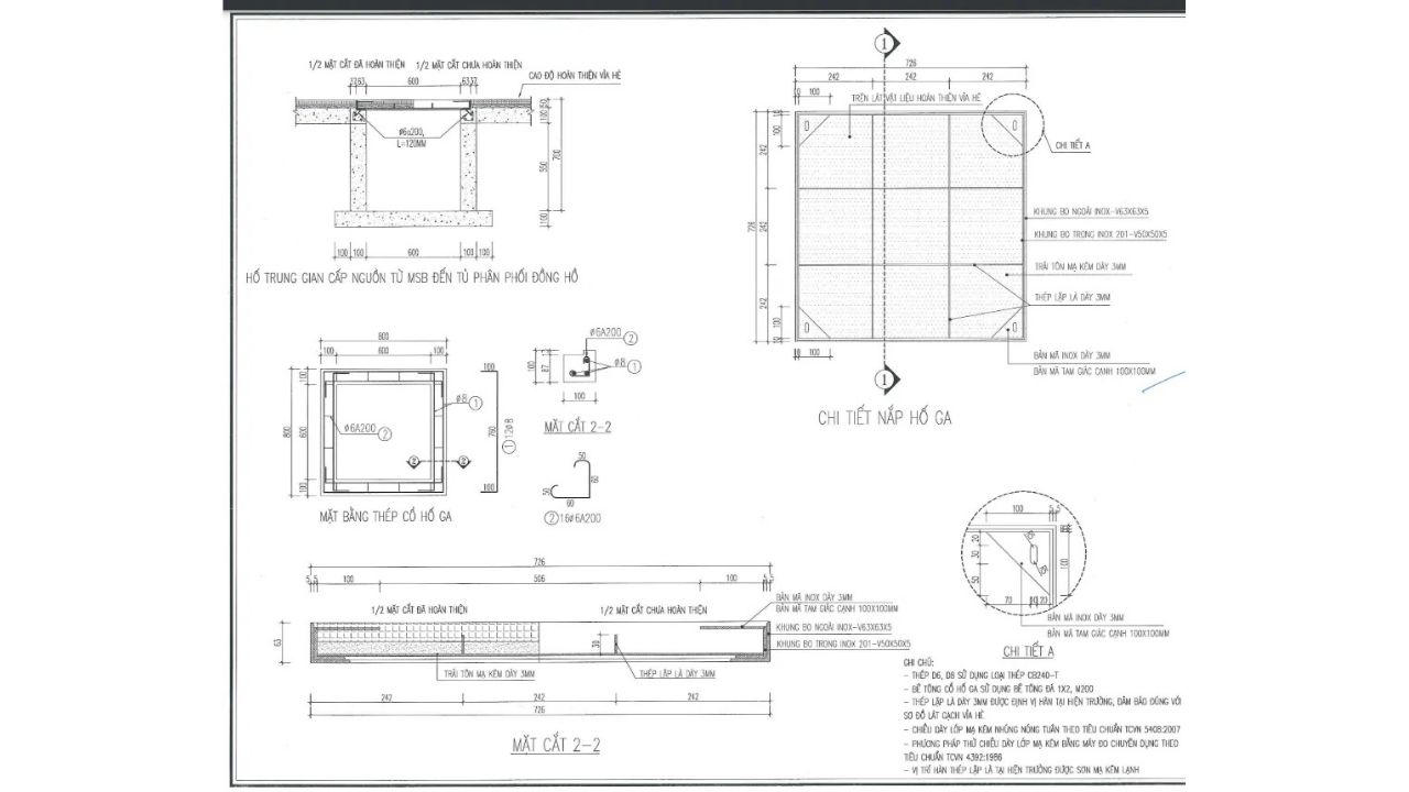 Bản vẽ kỹ thuật Nắp hố ga Inox 304/201