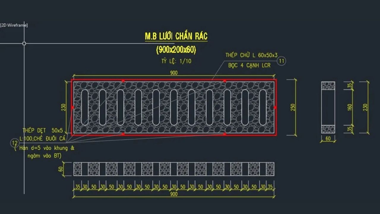 Bản vẽ kỹ thuật tấm chắn rác bê tông tính năng cao
