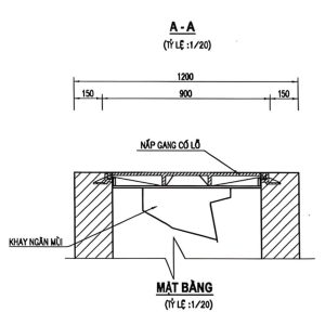 Bản vẽ mặt cắt khay ngăn mùi inox