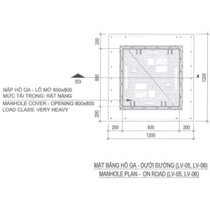 NẮP HỐ GA GANG BỂ CÁP ĐIỆN LỰC VIỄN THÔNG Bản vẽ minh họa nắp hố ga 2 cánh