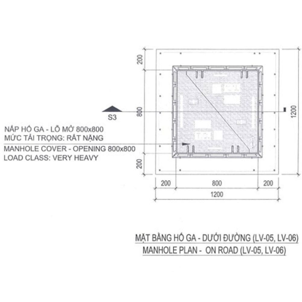 NẮP HỐ GA GANG BỂ CÁP ĐIỆN LỰC VIỄN THÔNG Bản vẽ minh họa nắp hố ga 2 cánh