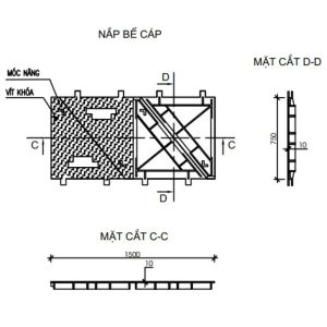 NẮP HỐ GA GANG BỂ CÁP ĐIỆN LỰC VIỄN THÔNG Bản vẽ nắp bể cáp 2 cánh