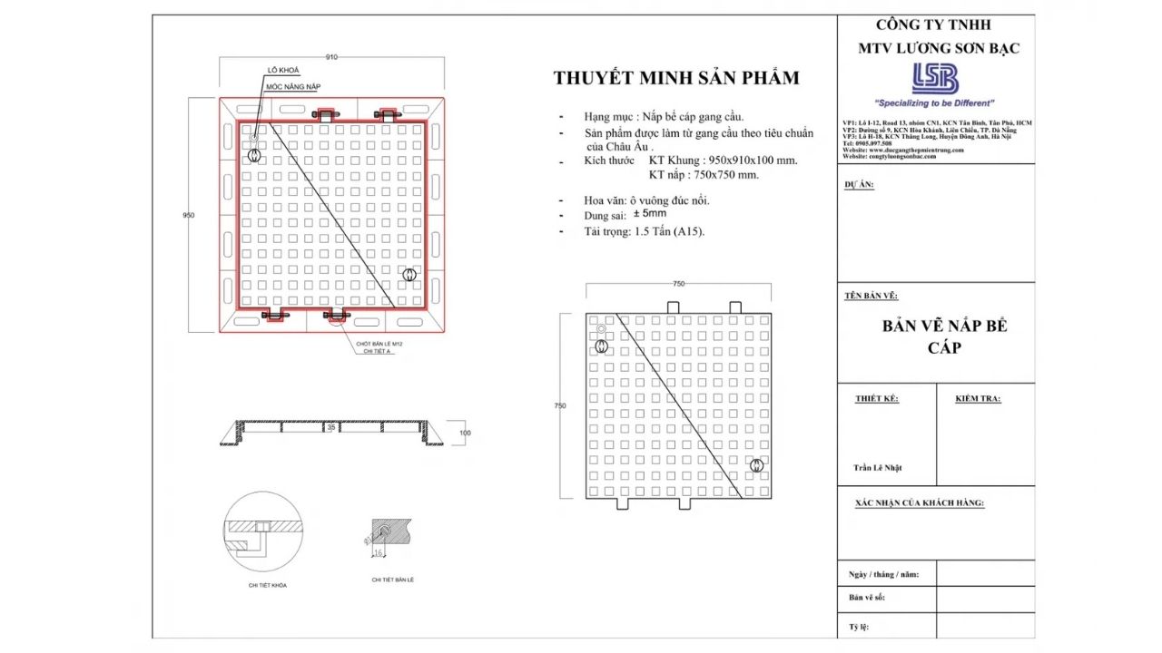 Bản vẽ nắp bể cáp gang cầu 2 cánh