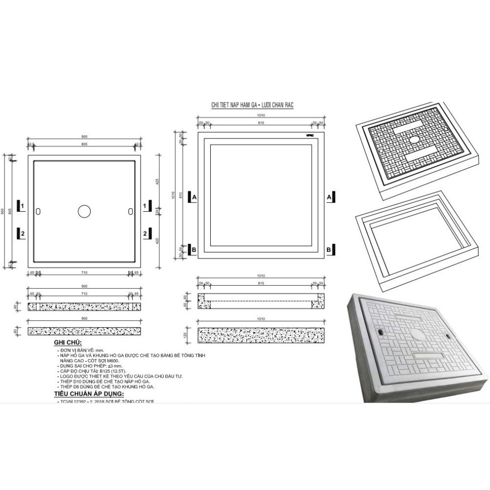 NẮP HỐ GA BÊ TÔNG TÍNH NĂNG CAO Bản vẽ nắp hố ga bê tông tính năng cao