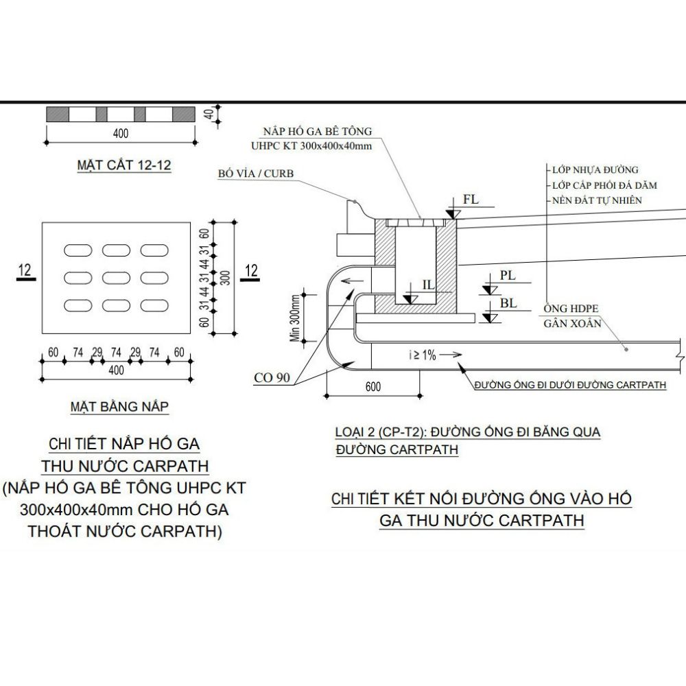 NẮP HỐ GA BÊ TÔNG TÍNH NĂNG CAO Bản vẽ nắp hố ga bê tông UHPC