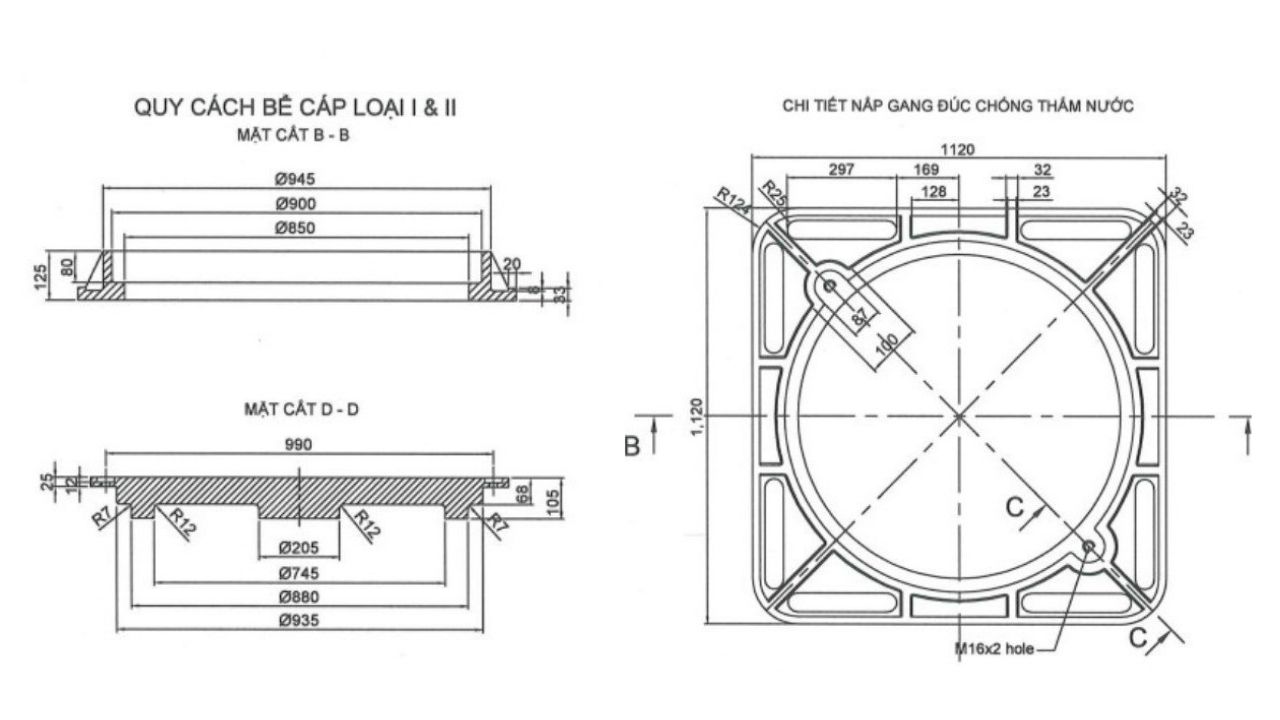 Bản vẽ kỹ thuật nắp hố ga siêu tải trọng cho sân bay bến cảng