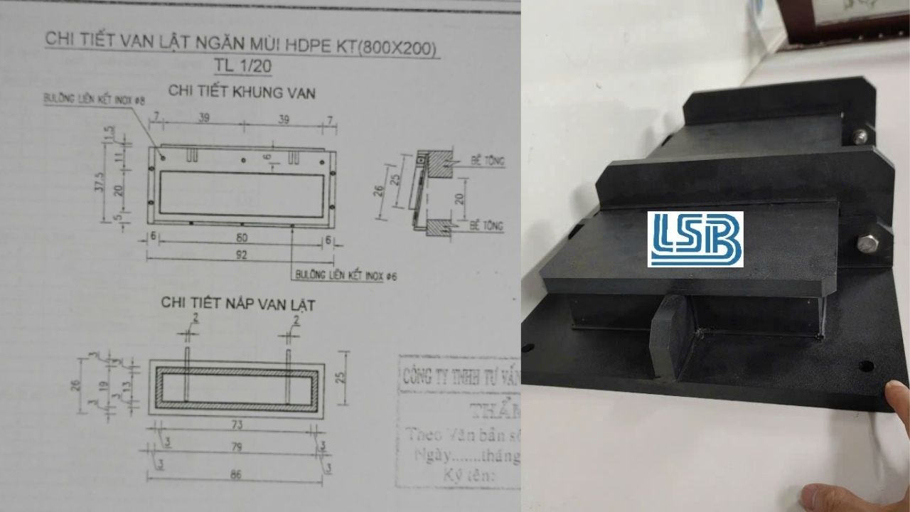 Chi tiết van lật ngăn mùi HDPE