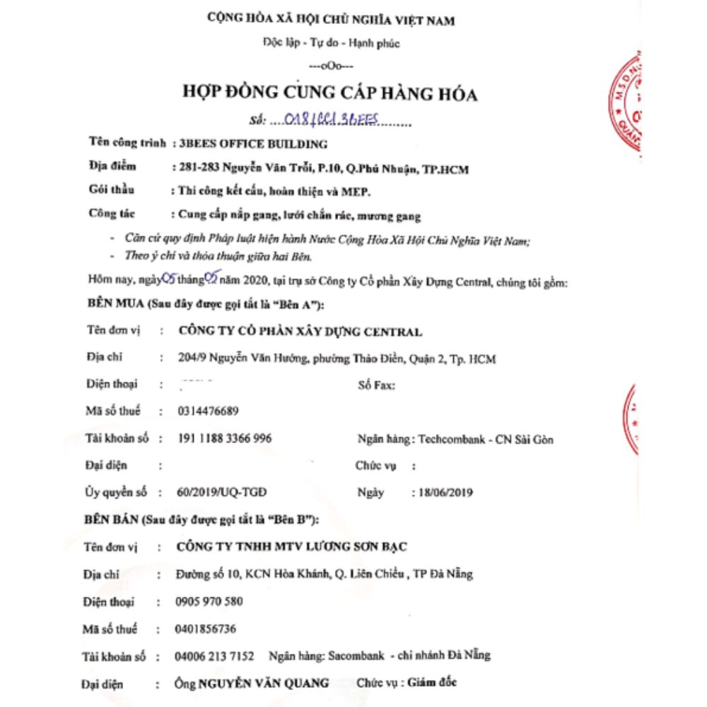 3BEES OFFICE BUILDING Hợp đồng dự án 3Bees Office Building