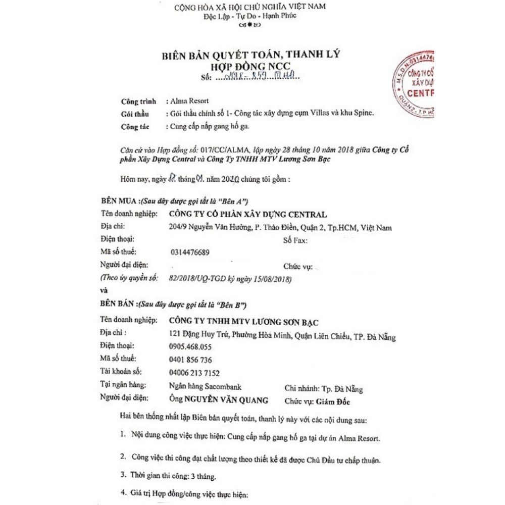 Hợp đồng dự án ALMA Resort Cam Ranh