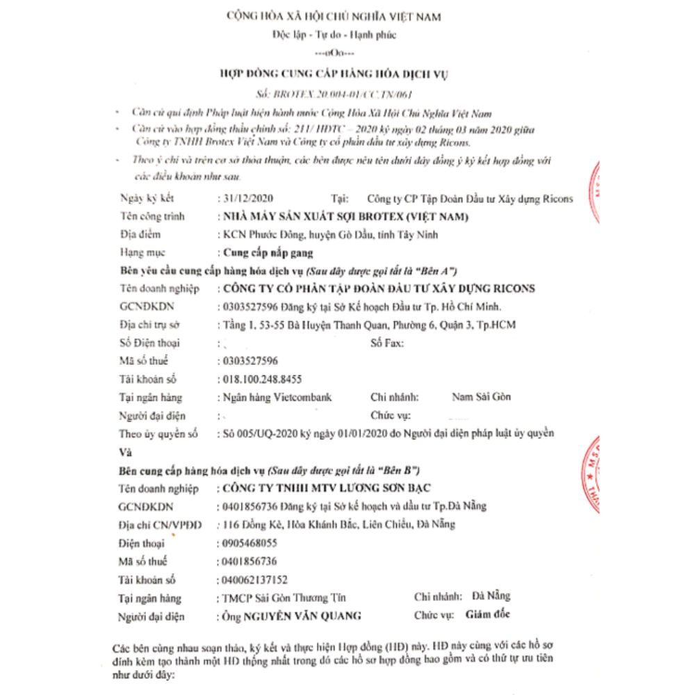 Hợp đồng dự án nhà máy sợi Brotex