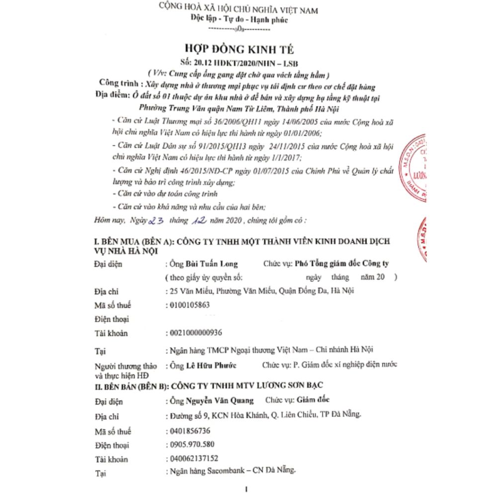 Hợp đồng dự án Nhà ở xã hội Trung Văn