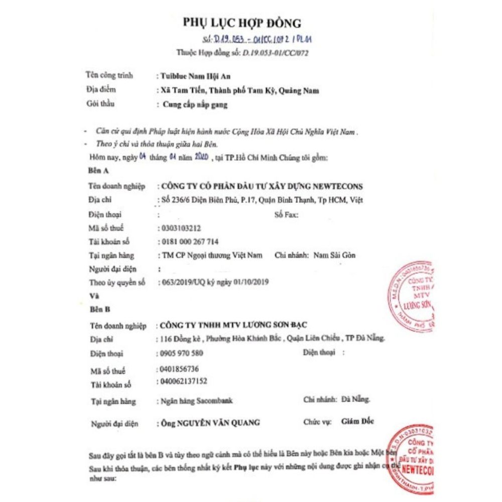 Hợp đồng dự án TUI BLUE Nam Hội An