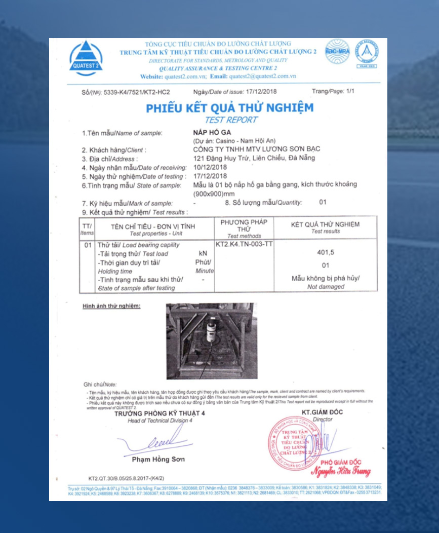 Kết quả thử nghiệm thử tải nắp hố ga - Quatest 2