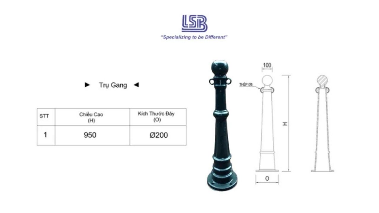 Kích thước của trụ gang đúc Lương Sơn Bạc