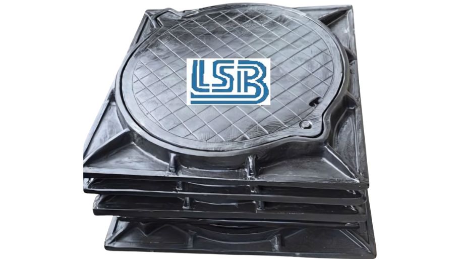 Nắp hố ga composite dạng khung vuông âm nắp tròn Lương Sơn Bạc