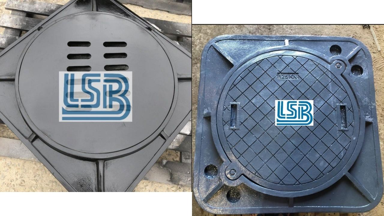 Nắp hố ga Composite dạng khung vuông âm nắp tròn