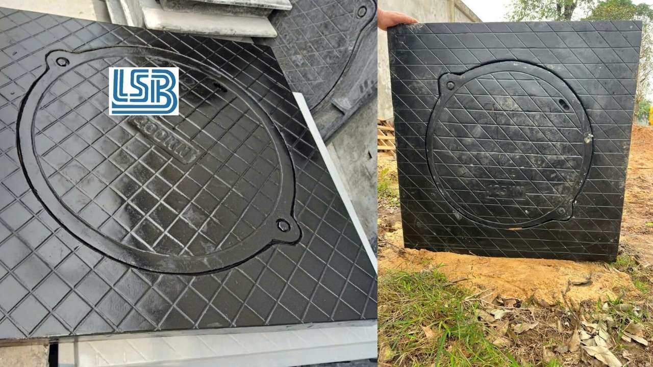 NẮP HỐ GA COMPOSITE DẠNG KHUNG VUÔNG DƯƠNG NẮP TRÒN