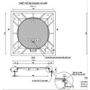 Nắp hố ga gang khung vuông âm nắp tròn có thể thiết kế theo yêu cầu
