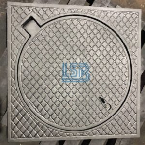 Nắp hố ga gang khung vuông dương nắp tròn Lương Sơn Bạc