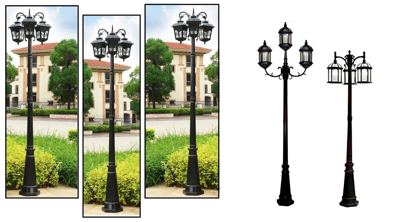 Trụ đèn gang đúc nghệ thuật sân vườn 3 bóng