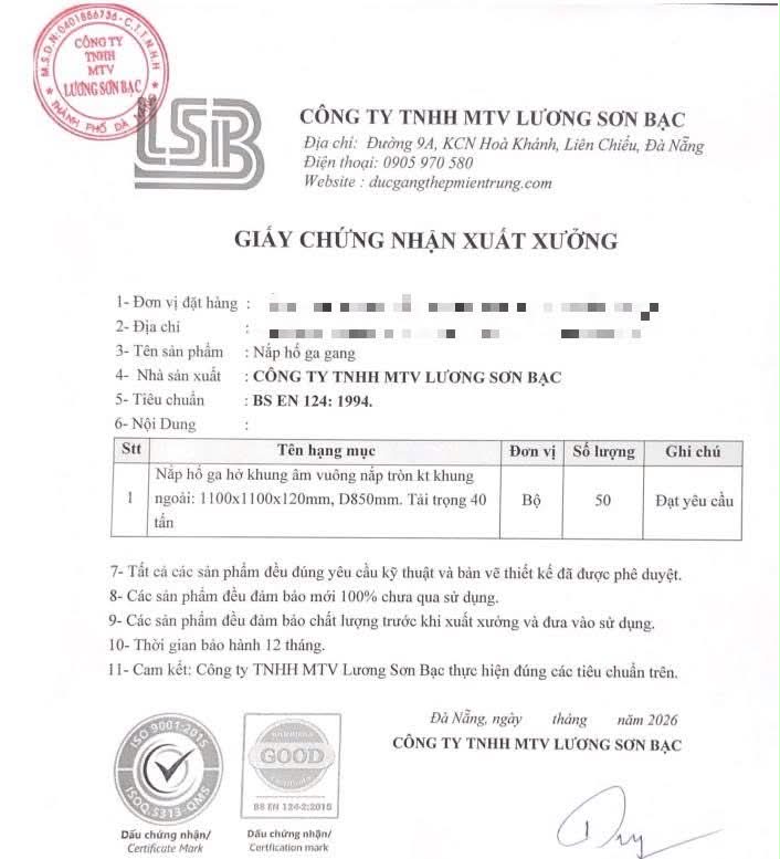 Sản phẩm LSB luôn có giấy chứng nhận xuất xưởng hợp chuẩn