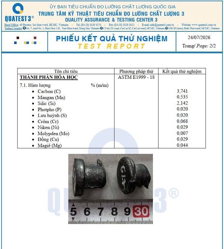 HỒ SƠ KIỂM ĐỊNH TẢI TRỌNG SẢN PHẨM GỒM NHỮNG GIẤY TỜ GÌ? test thanh phan hoa hoc mau gang